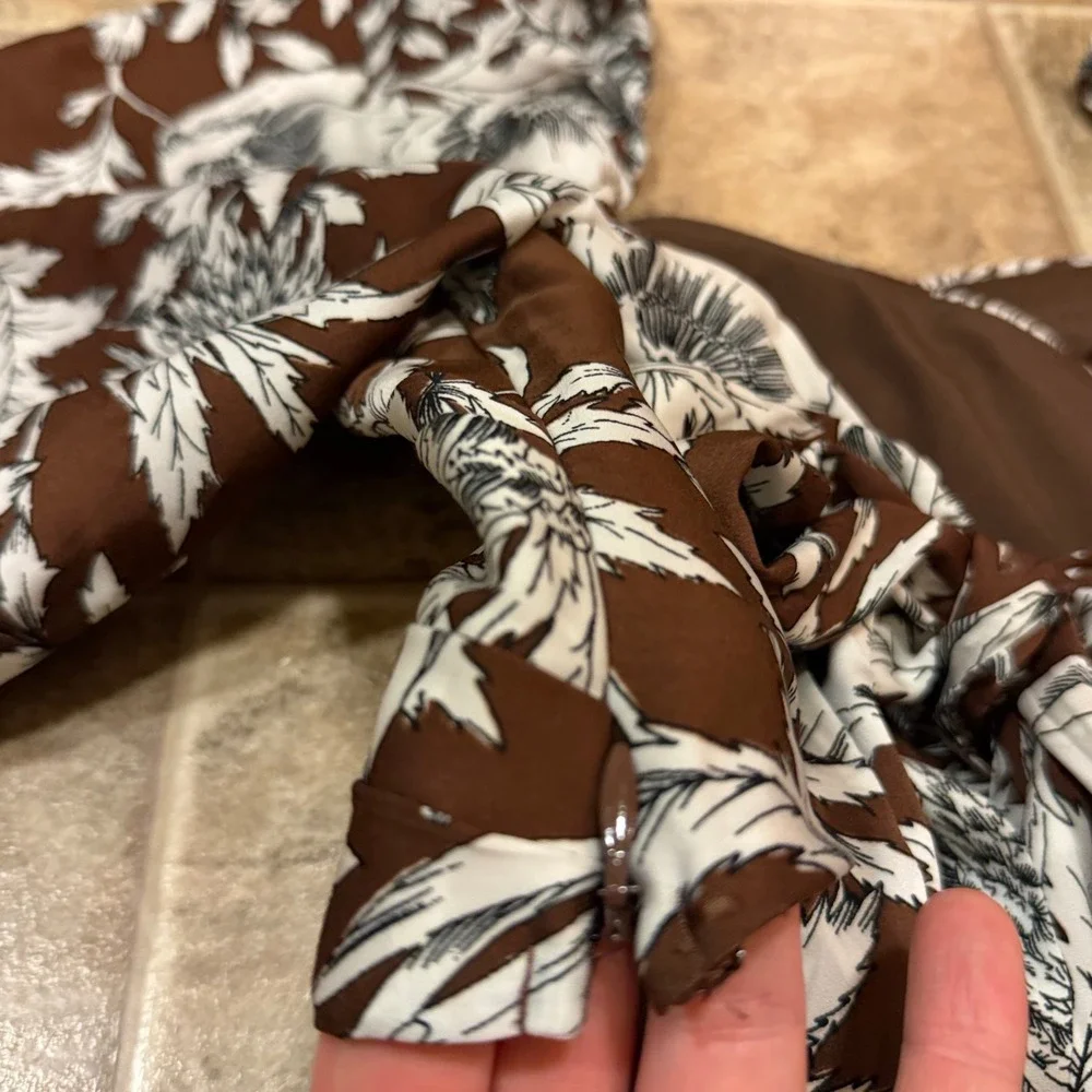 Express Womens Brown Floral Puff Sleeve Crop Top Tie Back Surplice Size 0 - Picture 13 of 14